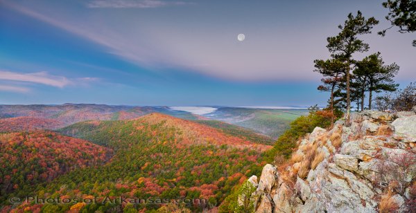 01.5 Dawn Light And Full Moon At Flatside Pinnacle - Professional Panoramas Of Arkansas photography by Paul Caldwell